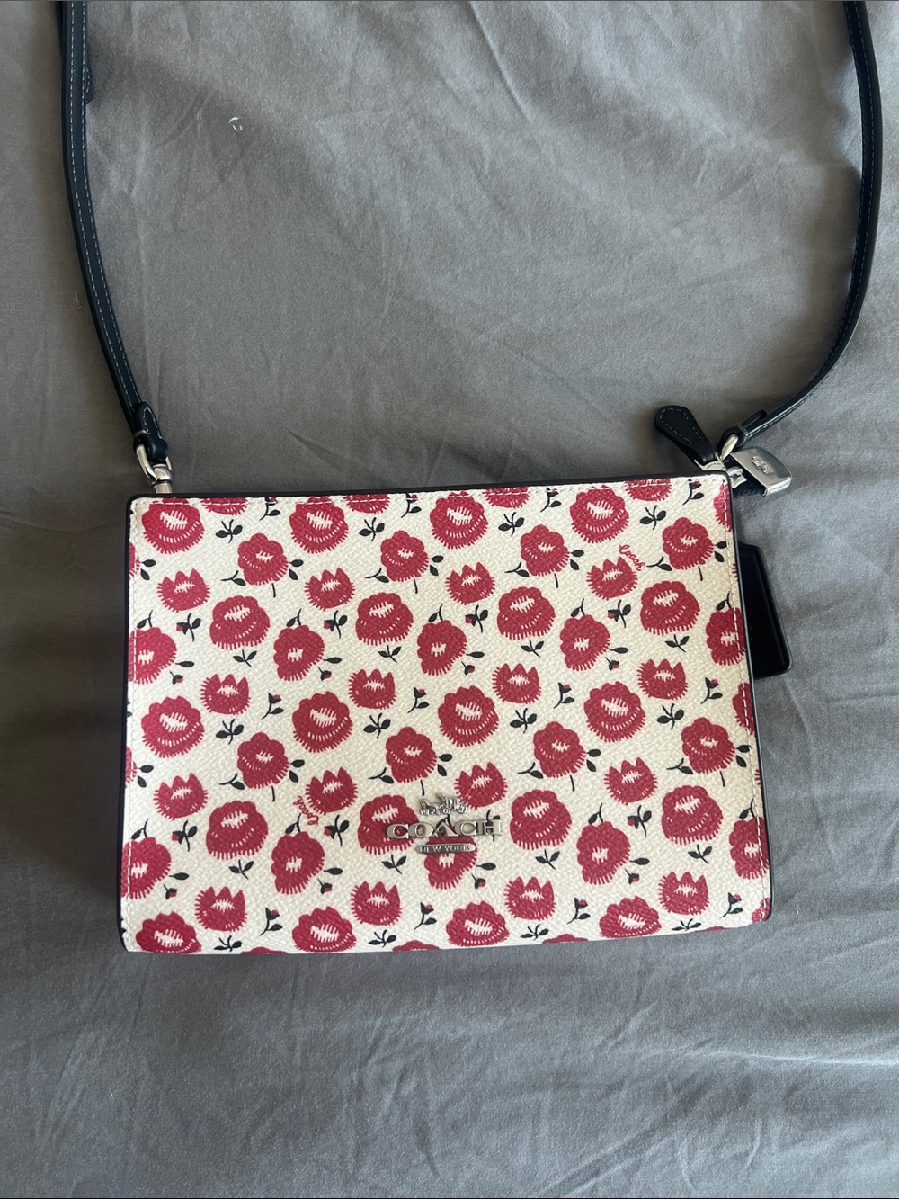 Coach Red Floral Print Crossbody Bag on White